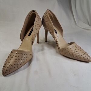 French Connection Tan Studded Vegan Leather Heels Women's Size 10